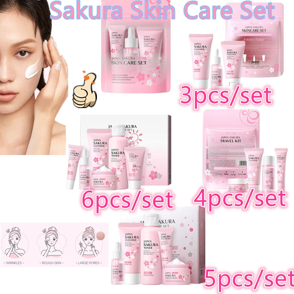 

3-6pc Set Sakura Skin Care Set Hydrating Moisturing Smoothing Nourishing Brightening Firming Women Beauty Skincare Product