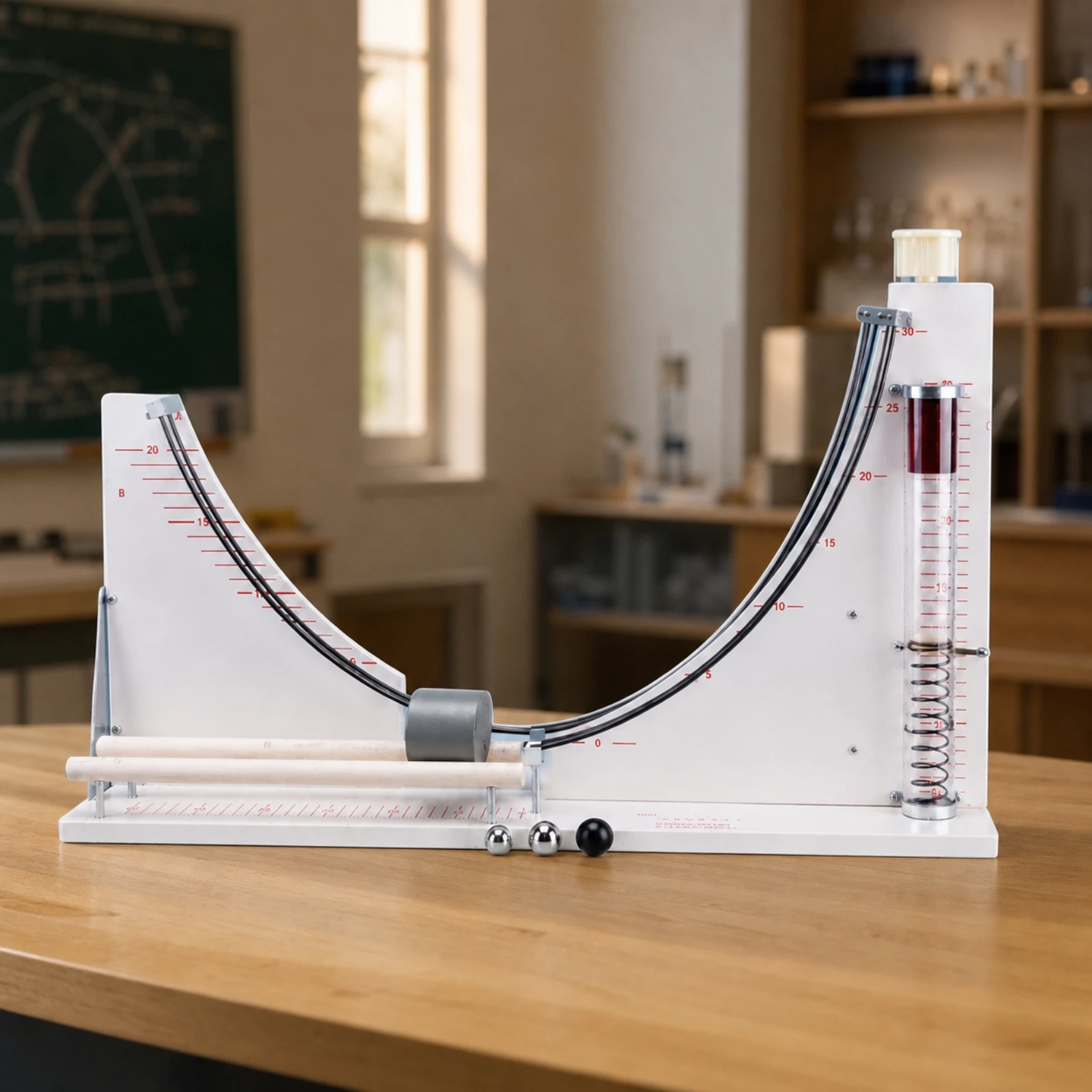 Kinetic Energy Apparatus doubleRail Physics Track with Metal Balls Swing Ball Apparatus with Metal Stand Mechanical for Teachers