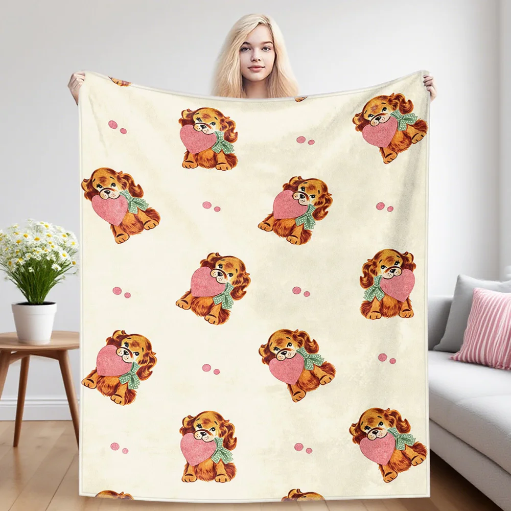 Puppy Flannel Blanket Warm Soft Halloween Christmas Couch Warm Cozy Decorative Decor Gift for All Season