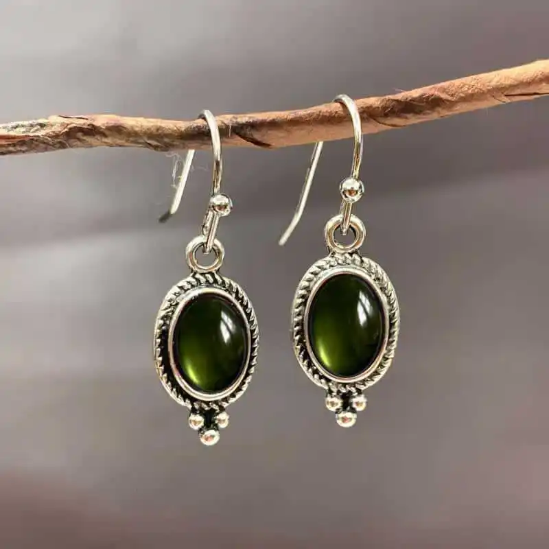 Green Cameo engraved earrings,vintage jewelry,flowers,relief,Victorian, mystery,Gothic,witch accessory,pagan,ear hook For Women