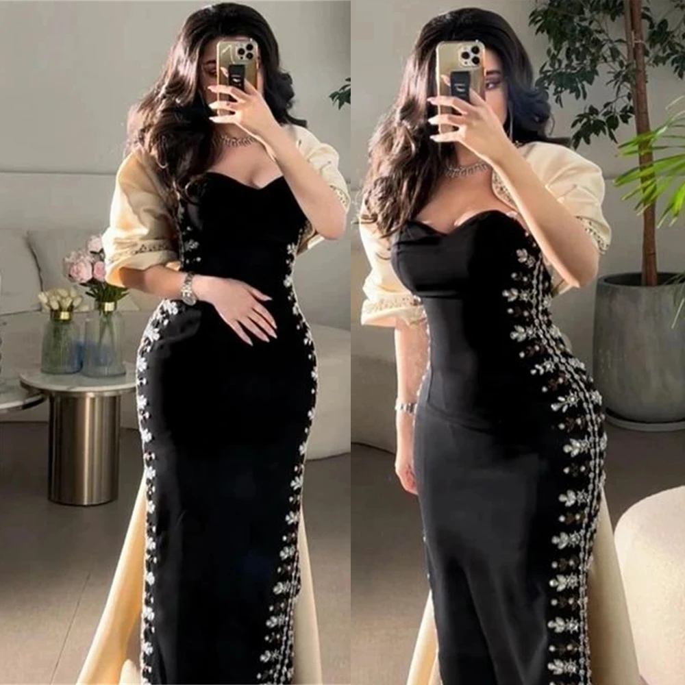 

Sweetheart Neck Sexy Sheath Short Sleeve Evening Party Dress Women Backless Prom Gown Patchwork فساتين السهرة 2023 جديده