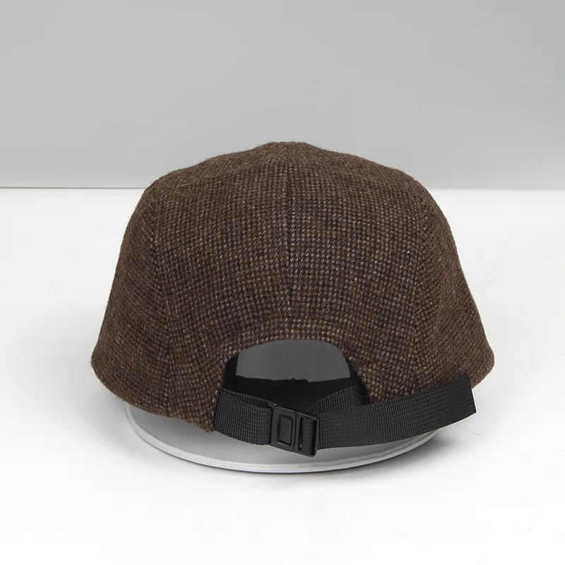 Neue Splicing-Tweed 5-Panel Baseballkappen mit anpassbarem Logo, Frühlings- und Herbst-Street-Trend, vielseitige Retro-Skateboard-Mützen, Unisex – Detail 5