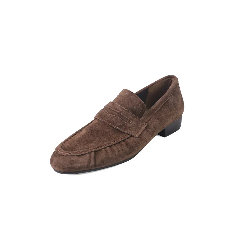 

Women Flats Spring Autumn Mules Classic Style Simple Shoes Natural Suede Round Toe Slip On Loafers Woman Work Pleated Daily Shoe