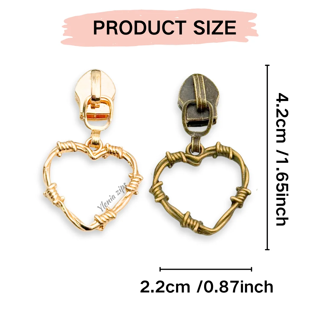 5pcs Heart-Shaped Zipper, #5 Nylon Zipper Head Is Used for Maintenance and Replacement of Luggage, Bag, Clothing and Shoes