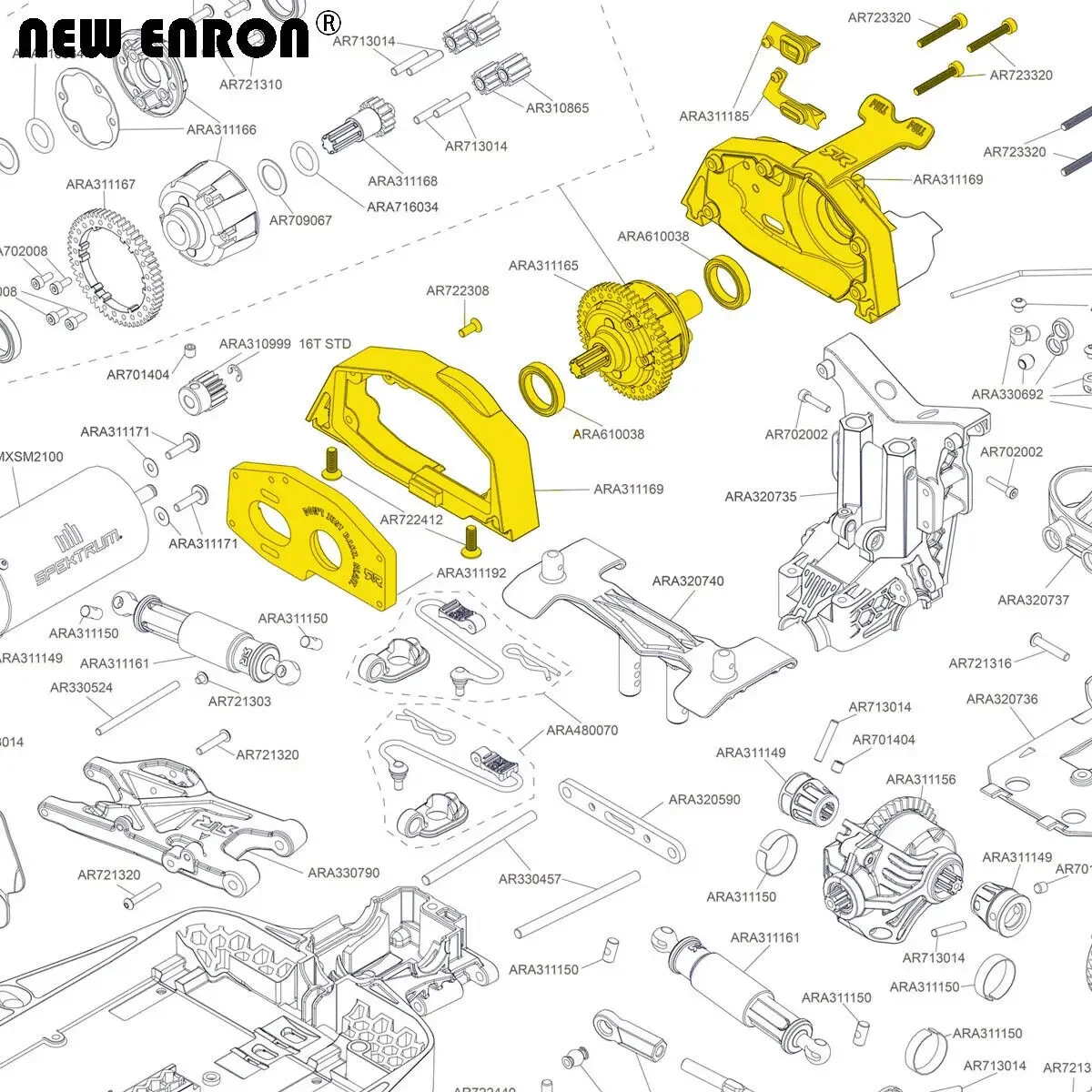 NEUES ENRON Center Diff Montagegehäuse aus CNC-Legierung ARA 311165   ARA 311169   ARA 311192   für RC 1/10 KRATON SENTON 1/8 MOJAVE TYPHON ARRMA 4S