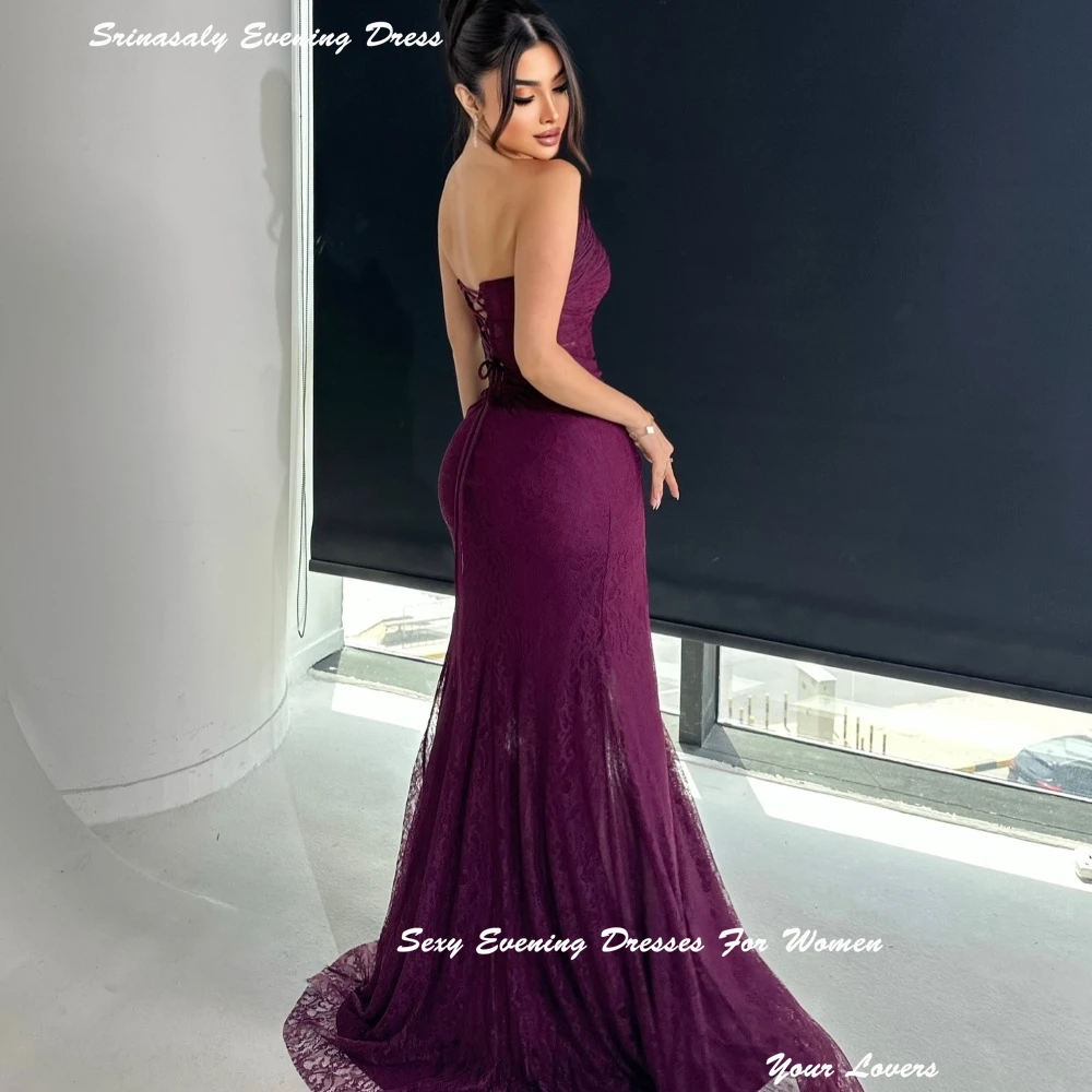 Strapless อย่างเป็นทางการ fساتة สีม่วงชุดราตรีเซ็กซี่ผู้หญิงสูงแยกค็อกเทลปาร์ตี้ชุดด้านข้างชุด