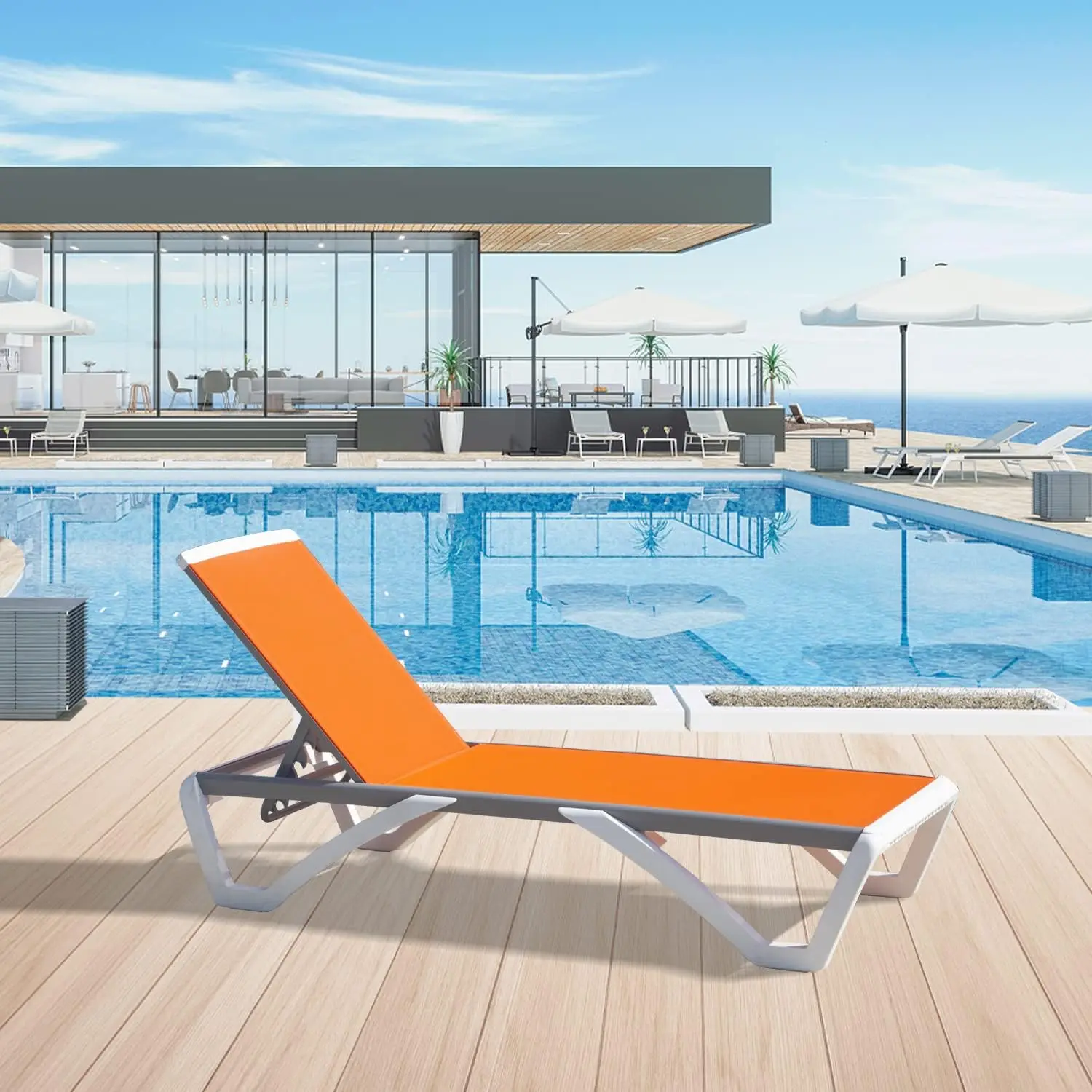 

Domi Pool Lounge Chair Aluminum Adjustable Outdoor Chaise Lounge,All Weather Plastic Poolside Lounge Chair For Deck Lawn