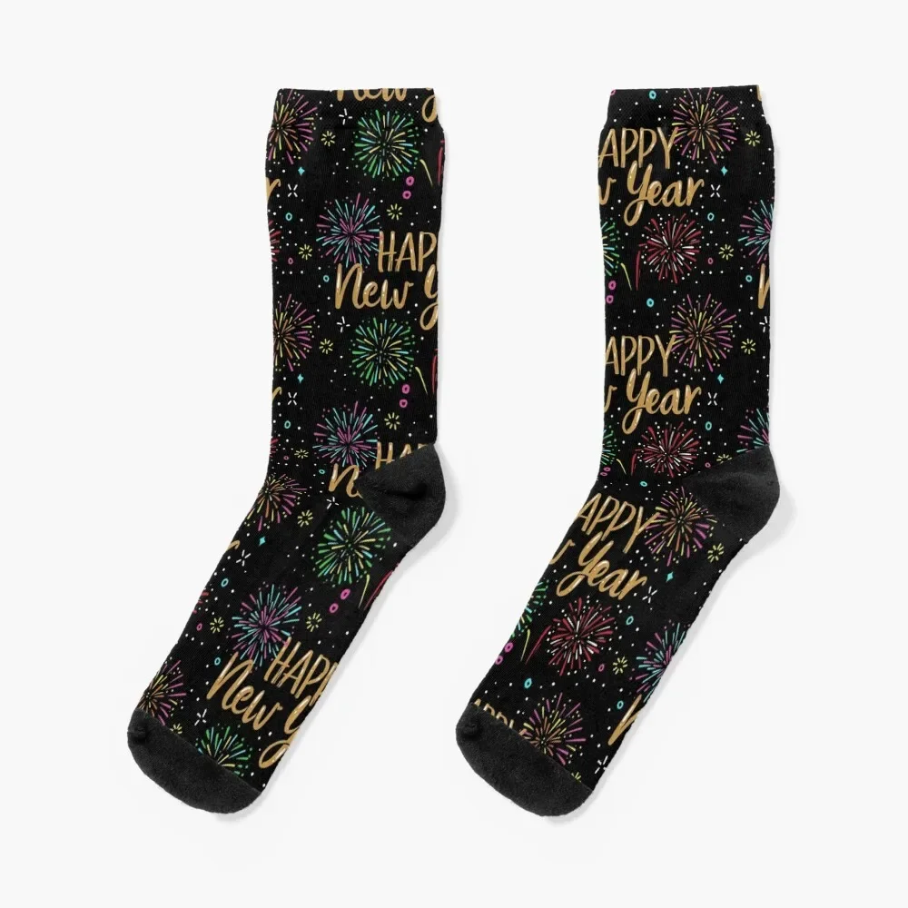 Happy New Year Holiday Fireworks Celebration Gift Socks colored anti-slip designer winter thermal Mens Socks Women's