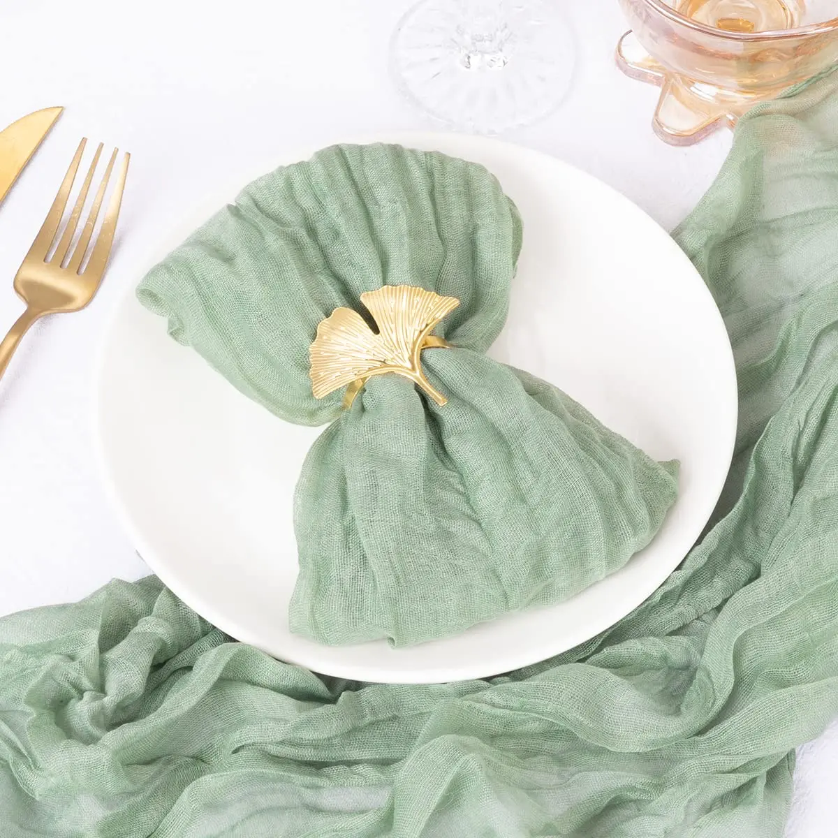 12PCS Sage Green Cheesecloth Napkins Cloth Boho Gauze Cotton Napkins 20x20