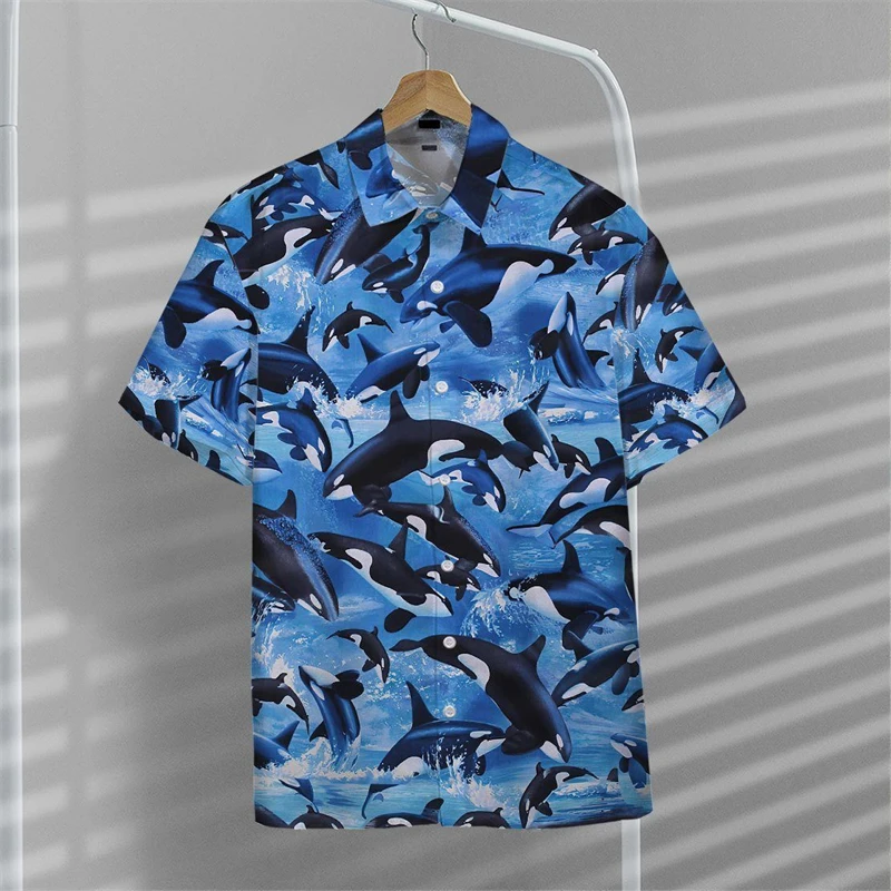 

Hawaii Animal Shirt For Men Whale 3d Printed Summer Loose Hawaiian Beach Tops Casual Short Sleeve Lapel Blouse Streetwear Male