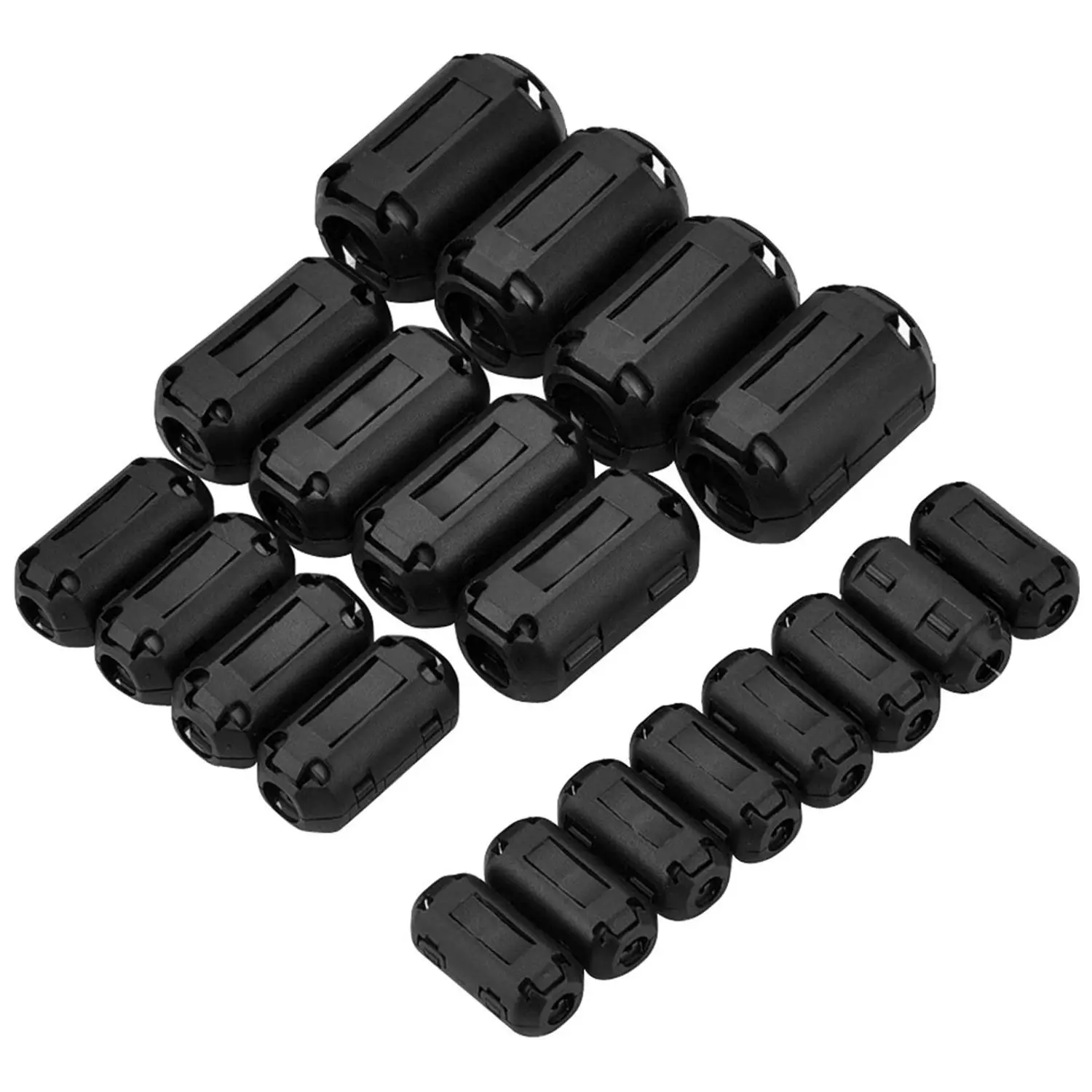 20 Pieces Clip-on Ferrite Ring Core RFI EMI Noise Suppressor Cable Clip for 3mm/ 5mm/ 7mm/ 9mm/ 13mm Diameter Cable Black