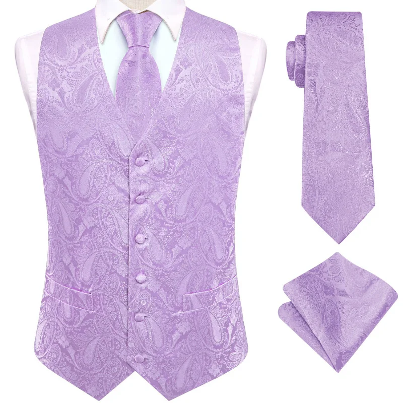 VerveRow Herren Paisley-Jacquard-Weste 3-teiliges Set Formelle Anzugweste mit Krawatte und Einstecktuch für Hochzeitsfeier – Detail 6