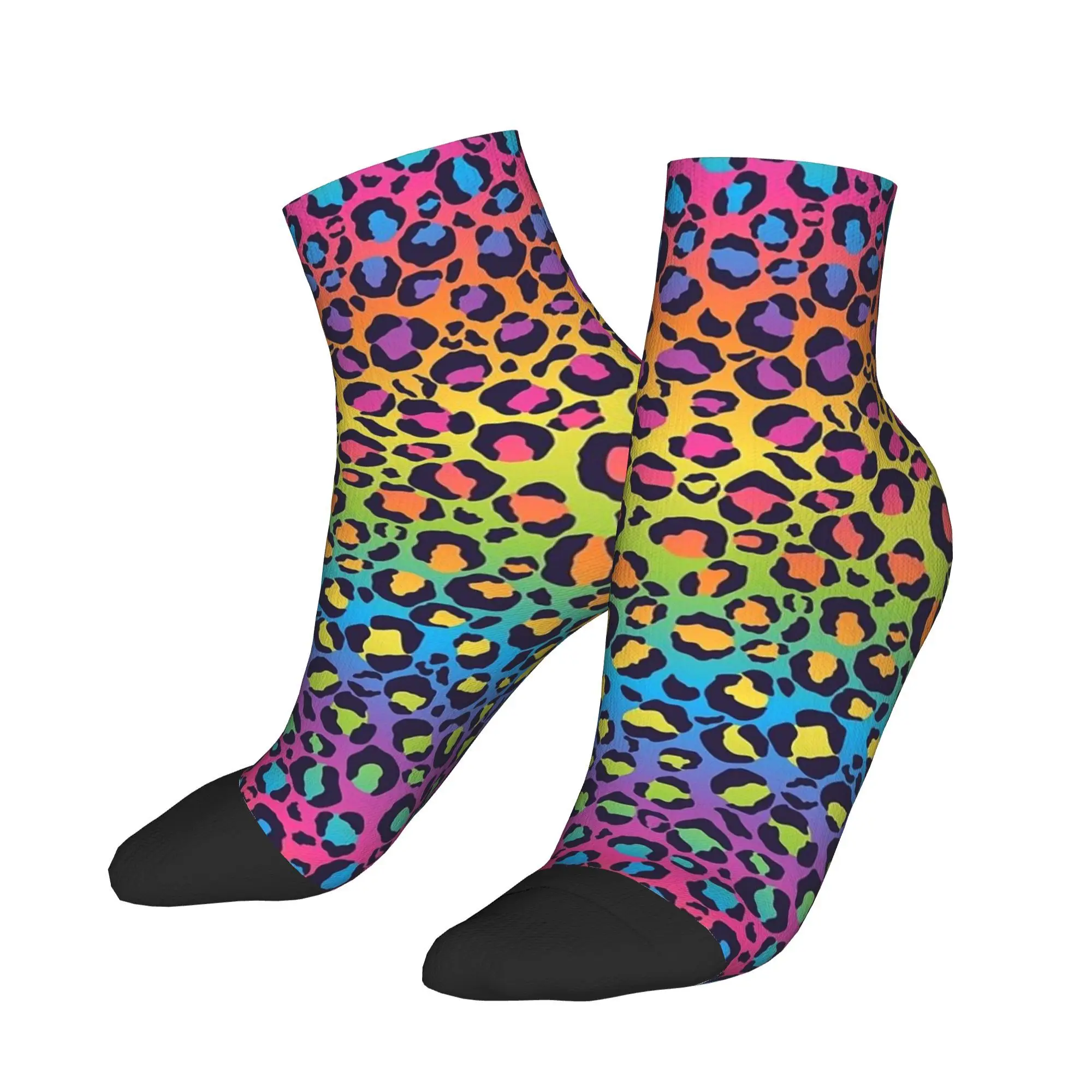 Bright Rainbow Ombre Gradient Leopard Print Pattern Socks Harajuku Super Soft Stockings All Season Socks Accessories for Unisex