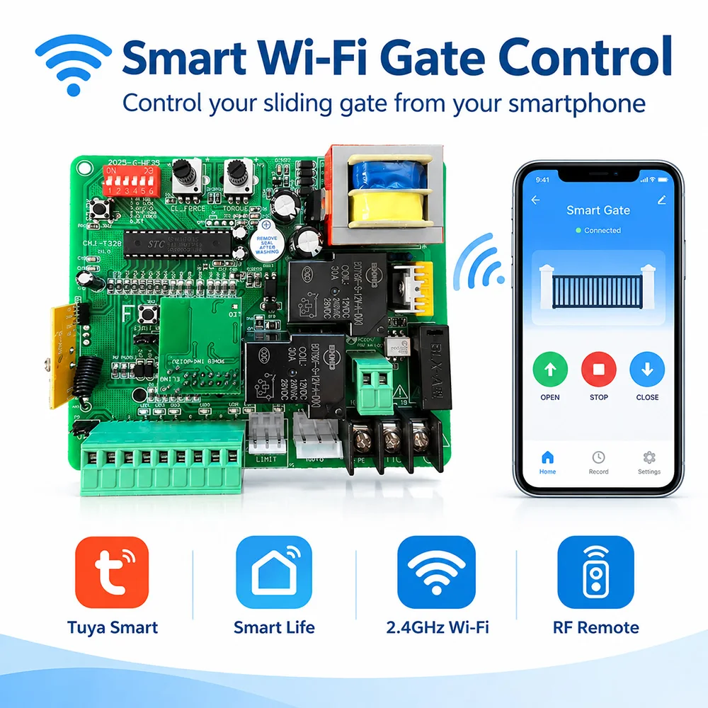 220V-230V AC Tuya Wifi Sliding Gate Motor Control Board LED Indication Electric Door Motor Circuit Board 433mhz Remote Control