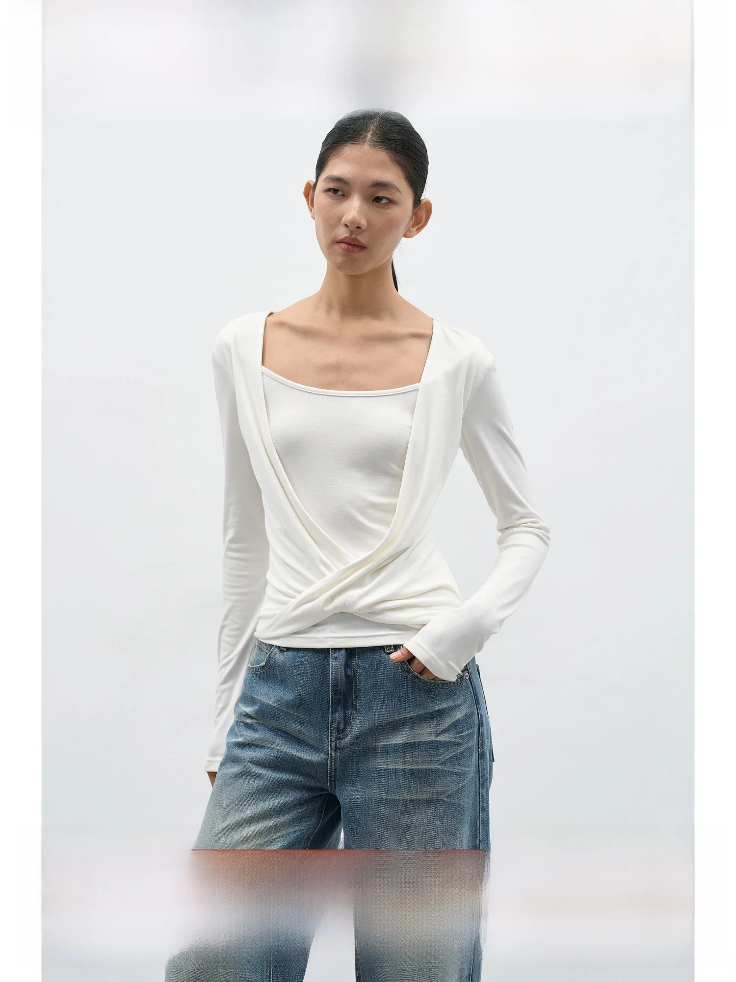 

Ele Cross Knot Long Sve T-irt Women's Unique Design Casual Sle Collarl Top Faionable mat Chic