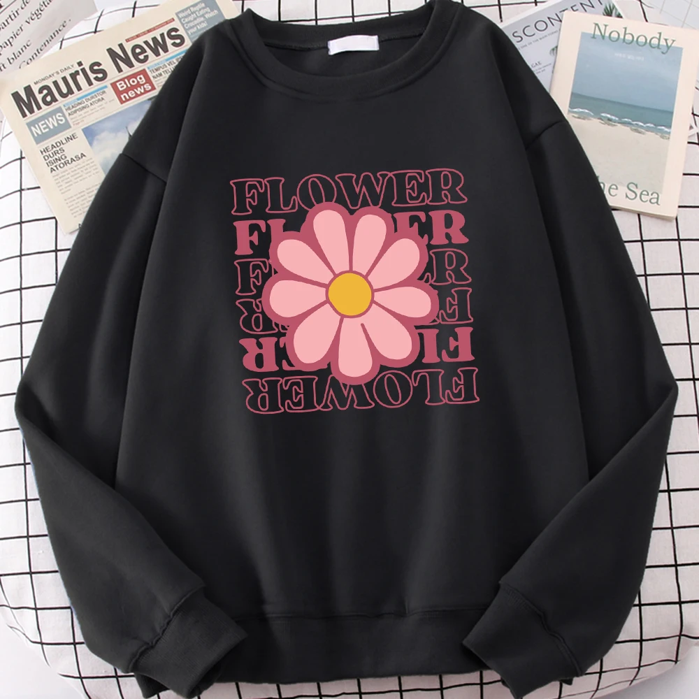 

Pink Flowers Hollow Letter Prints Women Pullover Autumn Crewneck Sweatshirt Hip Hop Fashion Top Casual Fleece Unisex Sportswear