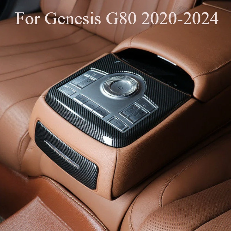 

For Genesis G80 2020-2024 Rear Seat Multimedia Control Frame Carbon Fiber Look Trim Cover Interior Decoration Sticker Accessory