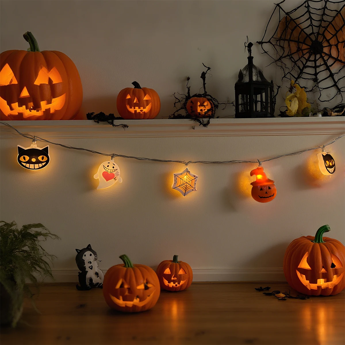 1 قطعة 10/20 LED هالوين شبح القط العنكبوت ويب اليقطين سلسلة ضوء بطارية تعمل بالطاقة للمنزل غرفة نوم حديقة مهرجان ديكور الحفلات