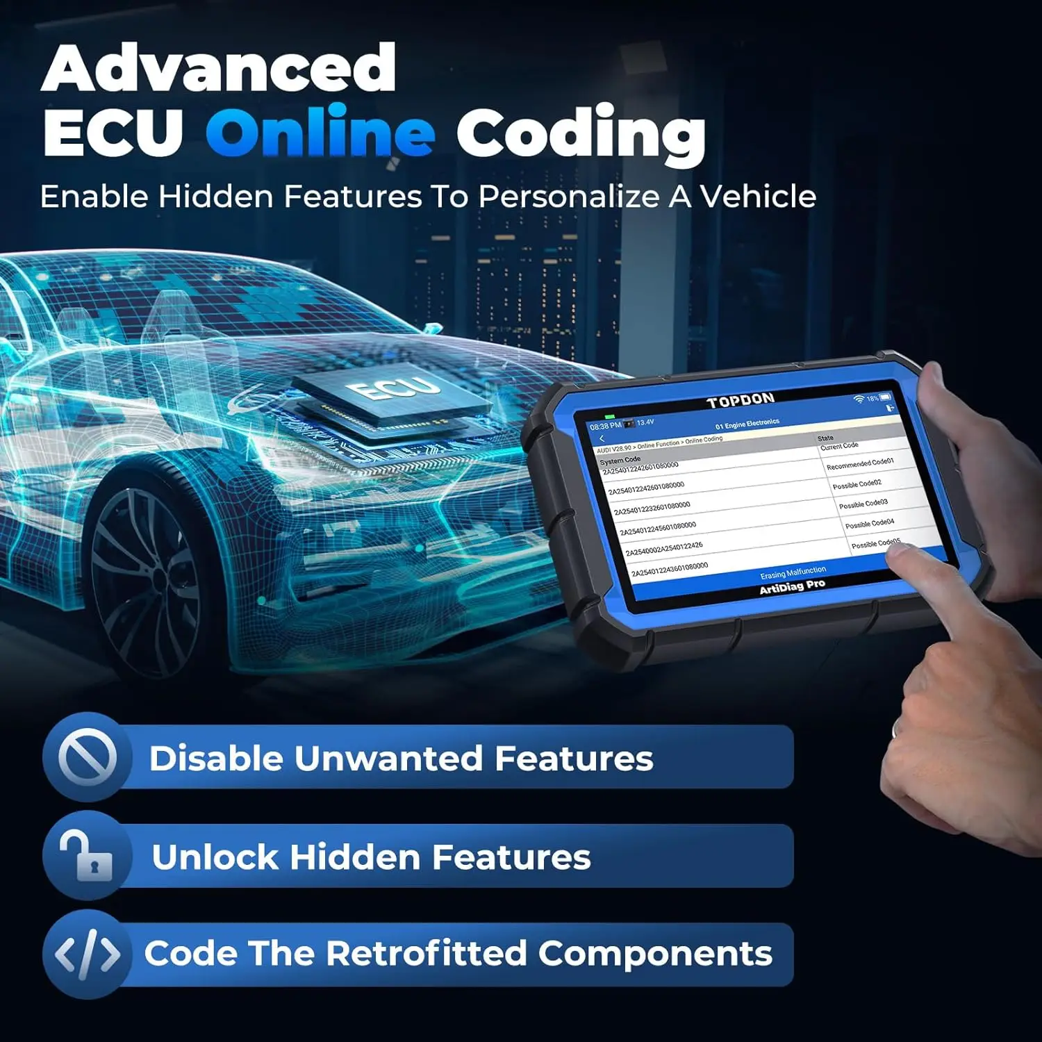 TOPDON ArtiDiag Pro vehículo automotriz Obd2 escáner código de error del motor de coche Ecu herramientas de codificación en línea todo el sistema herramienta de diagnóstico del coche