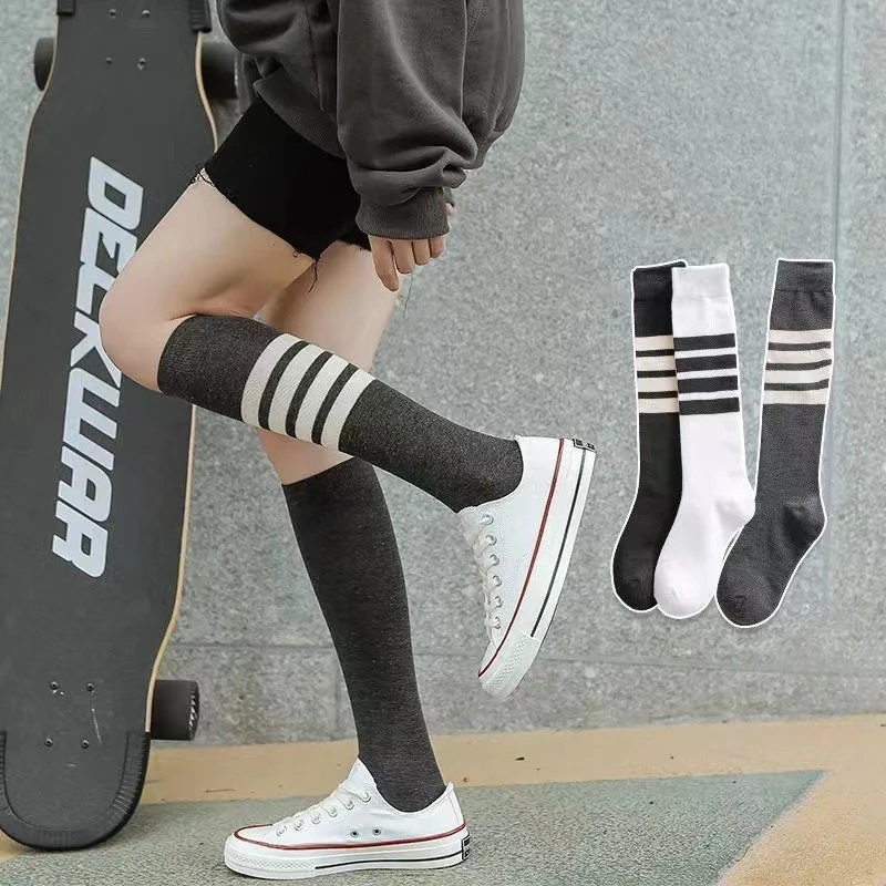 2 Pairs Japanese Asymmetric Striped Knee-High Socks for Women – Harajuku Style Long Stockings for winter & Autumn