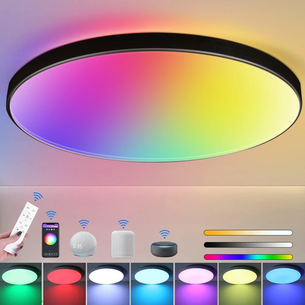 RGB with Bluetooth Hanging Lamp Ceiling Light Remote Control Led Living Room Chandelier Bedroom Bathroom Panel Room Decor Lustre
