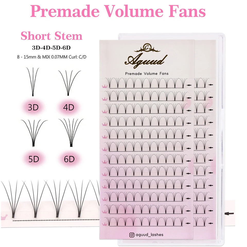 

AGUUD 3D 4D 5D 6D Short Stem Russian Pre Made Volume Fans Premade Fans Eyelash Extensions Short Stem Promade Lash Extensions
