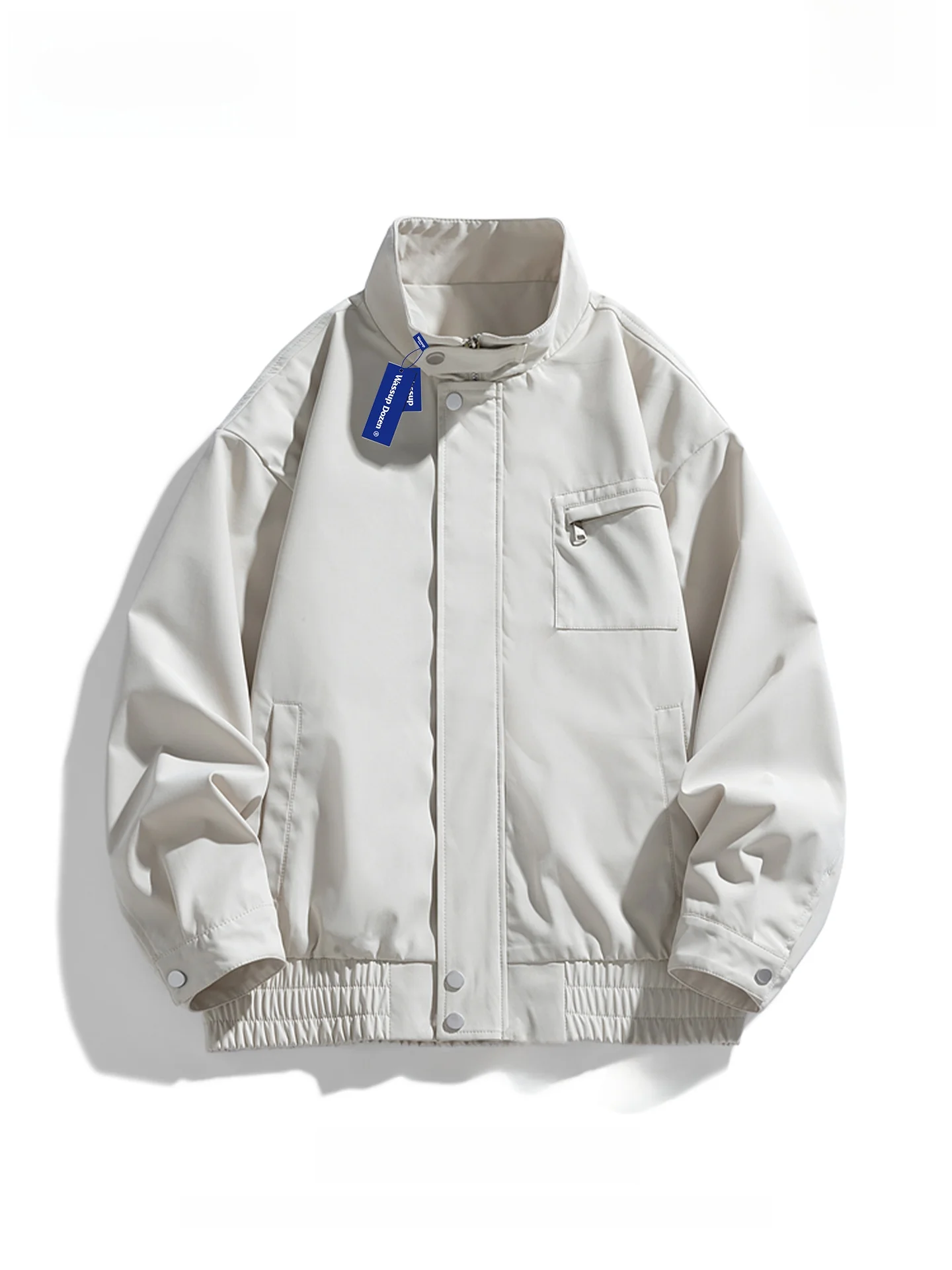 

Мужская повседневная куртка Wassup Dozen с высоким воротником, однотонная, со скрытыми пуговицами, свободного кроя, весна-осень, полиэстер, на молнии