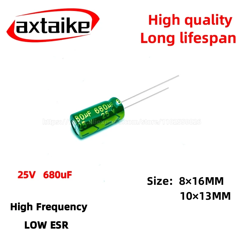 

20PCS 25V680uF Aluminum Capacitor, High Frequency Low ESR 105°C Radial for Power Supply Size:8×16MM 10×13MM