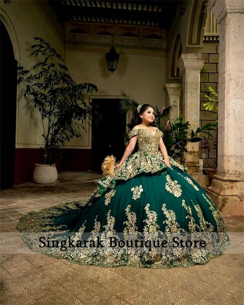 Exquisite Hunter Green Ball Gown Quinceanera Dresses 2024 Pearls Sequins Appliques Vestidos De 15 Anos Wedding Gowns Customized