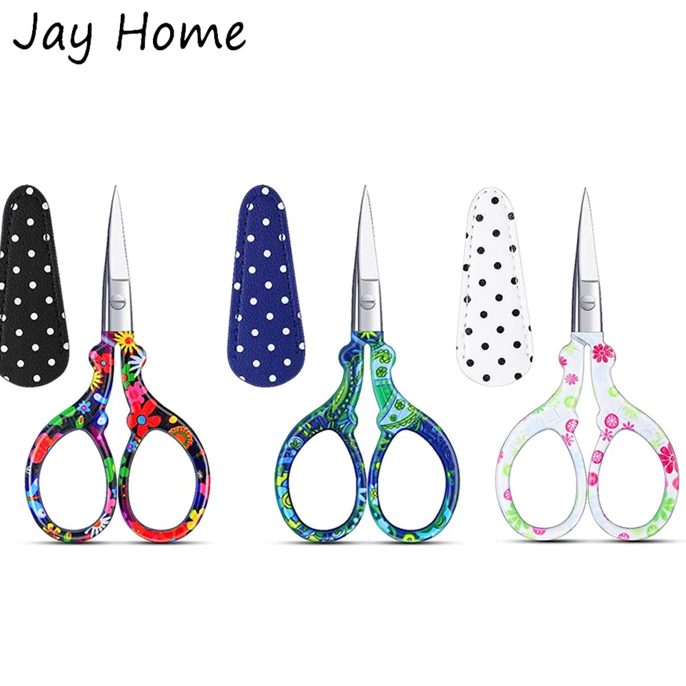 

3.6" Embroidery Scissors with Artificial Leather Cover Sewing Scissors Stainless Steel Vintage Craft Scissors DIY Crafts Tools