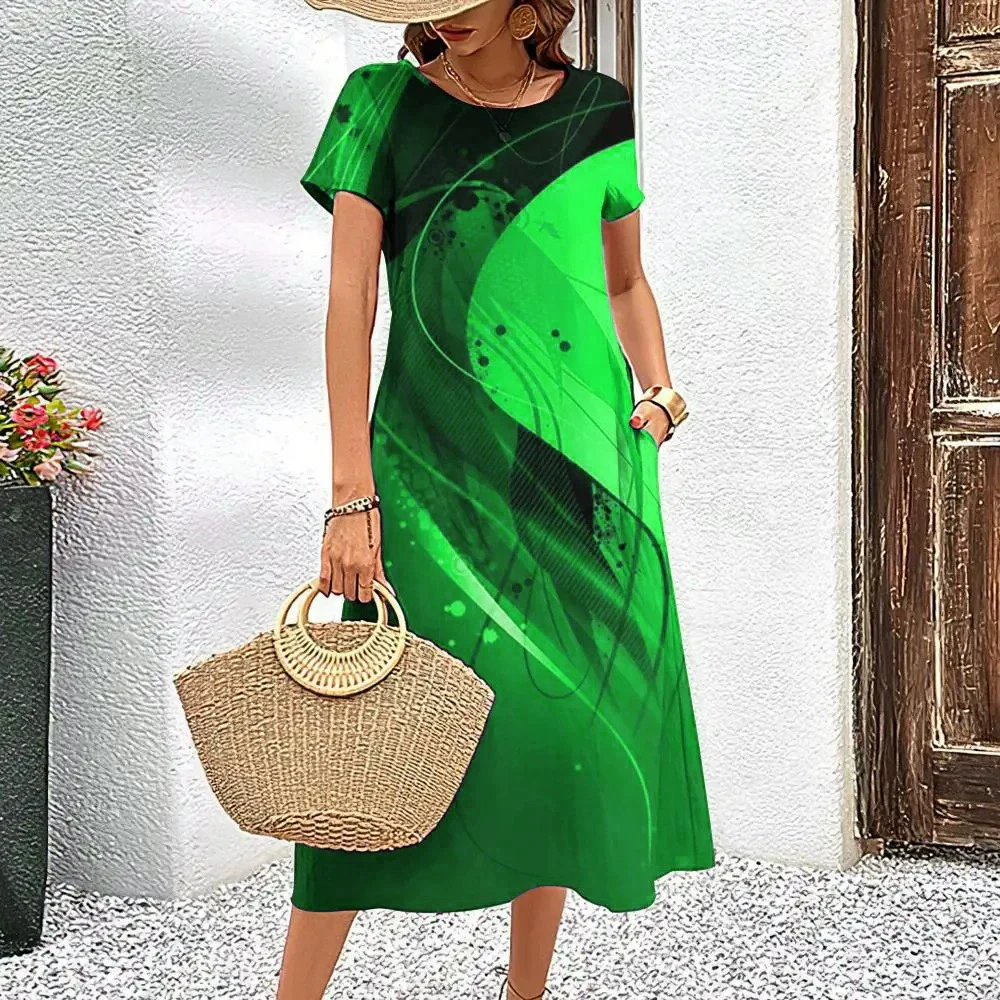 Fashion Tie-dye Striped Women Elegant Mini Dresses Summer Short Sleeve 3D Print Gradient Street Ladies Casual Dress 3XL Big Size