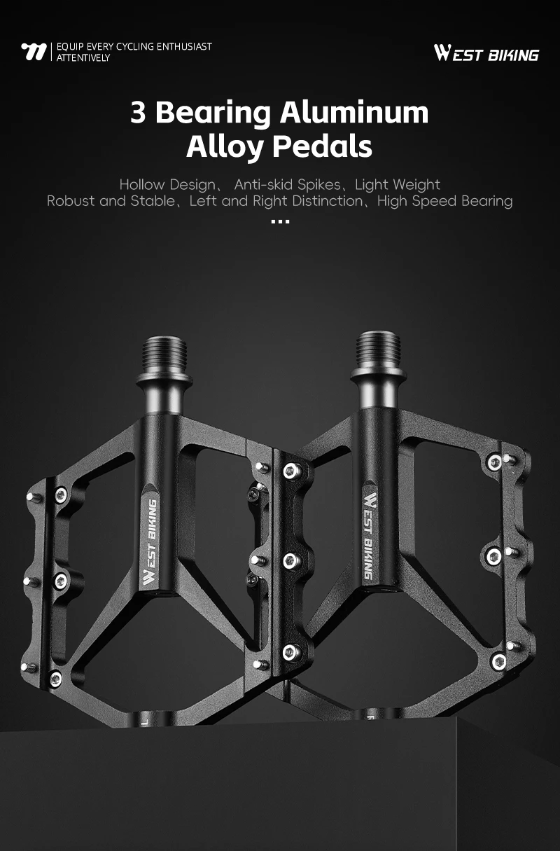 WEST BIKING Ultraleichtes Fahrradpedal 3 Lager Aluminiumlegierung Breites Fahrradpedal Rutschfestes MTB Rennrad-Pedal Fahrradzubehör – Detail 1