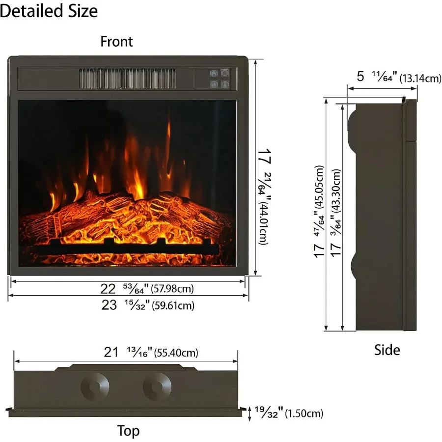 23 Electric Fireplace Insert for Recessed Installation with Low Noise Operation Remote Control Featuring Timer Function Touch S