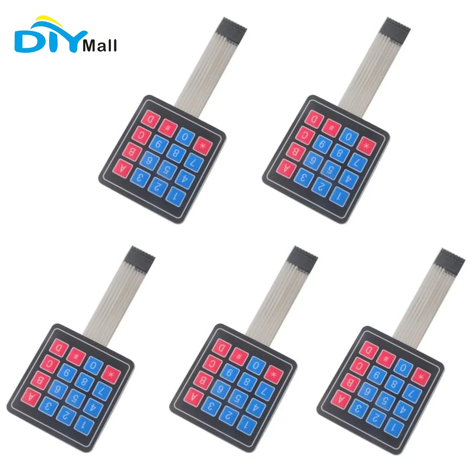 DIYmalls 4x4 Keypad 16 Key Matrix Array Membrane Switch 8pin Keyboard for Arduino (Pack of 5)