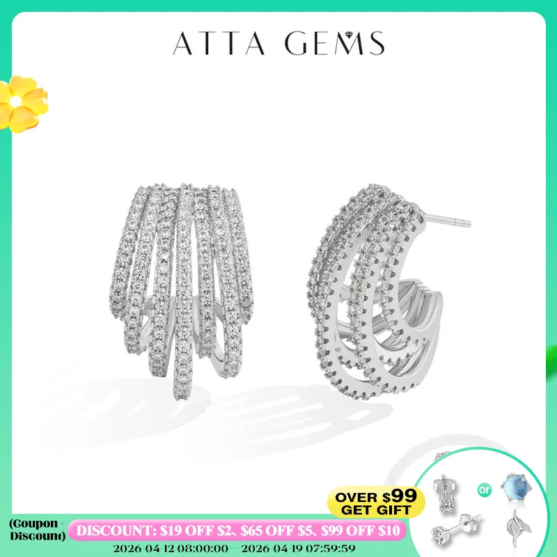 

ATTAGEM Luxury Multiple Hoop Moissanite Earrings For Women D VVS1 1.3mm Round Cut S925 Sterling Silver Ear Pendant Party Jewelry