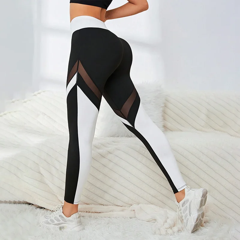 Mesh Colorblocked High Waist Yoga Pants Leggings for Women Tummy Control Workout Leggings for Women