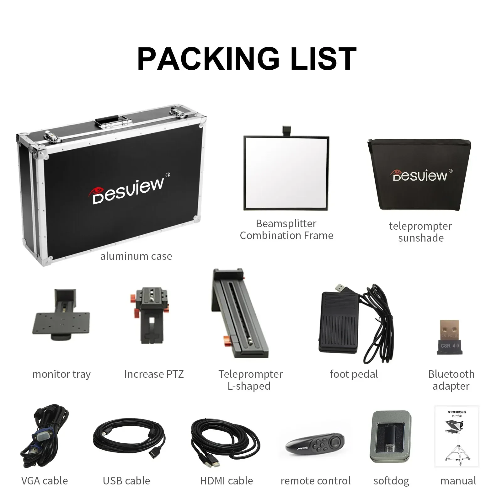 2025Desview Teleprompter de transmissão profissional de 21,5 polegadas para estúdio e webcasters de transmissão ao vivo e Youtubers