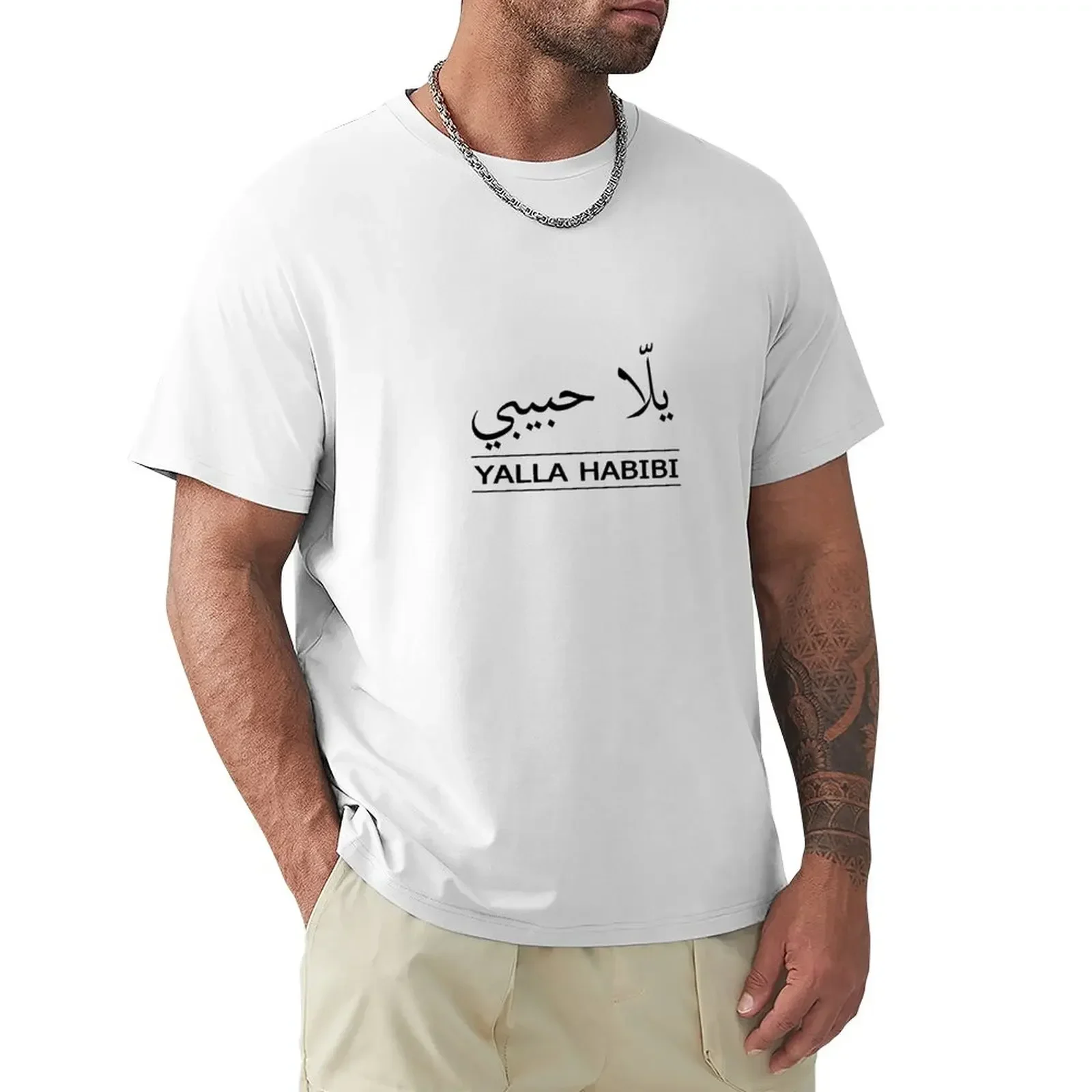 YALLA HABIBI arabic words arabic quotes T-Shirt cute tops animal prinfor boys Aesthetic clothing Men's t shirts Round Collar