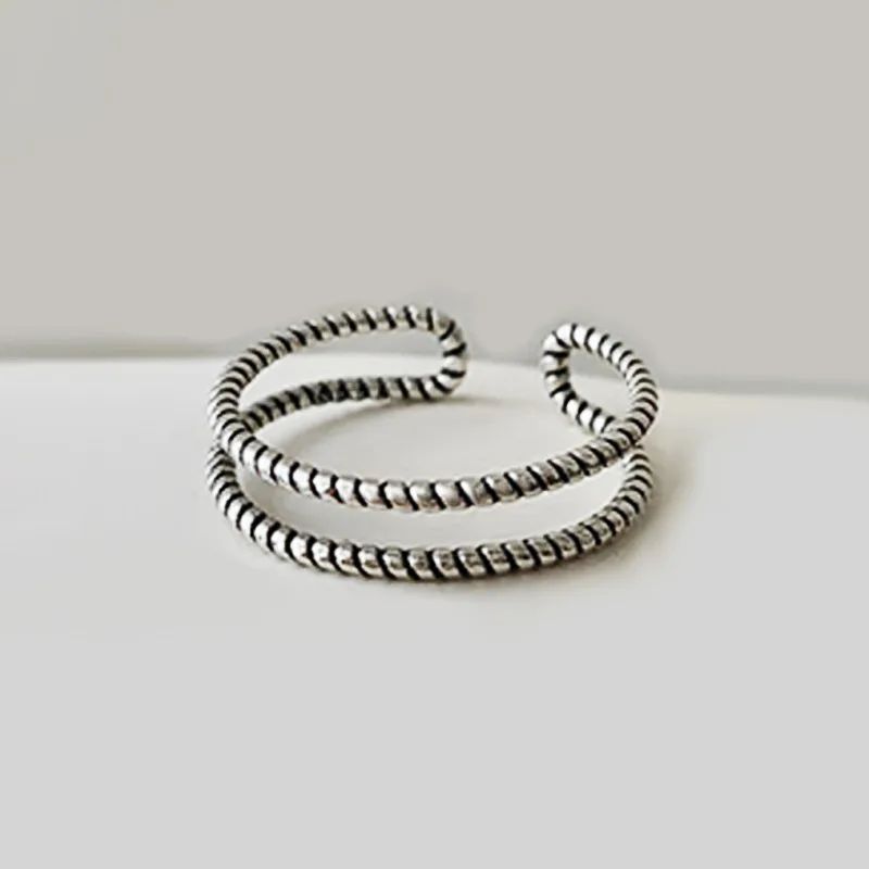 

New Simple Retro Popular 925 Sterling Silver Jewelry Thread Double Open Female Cannabis Exquisite Opening Rings R242