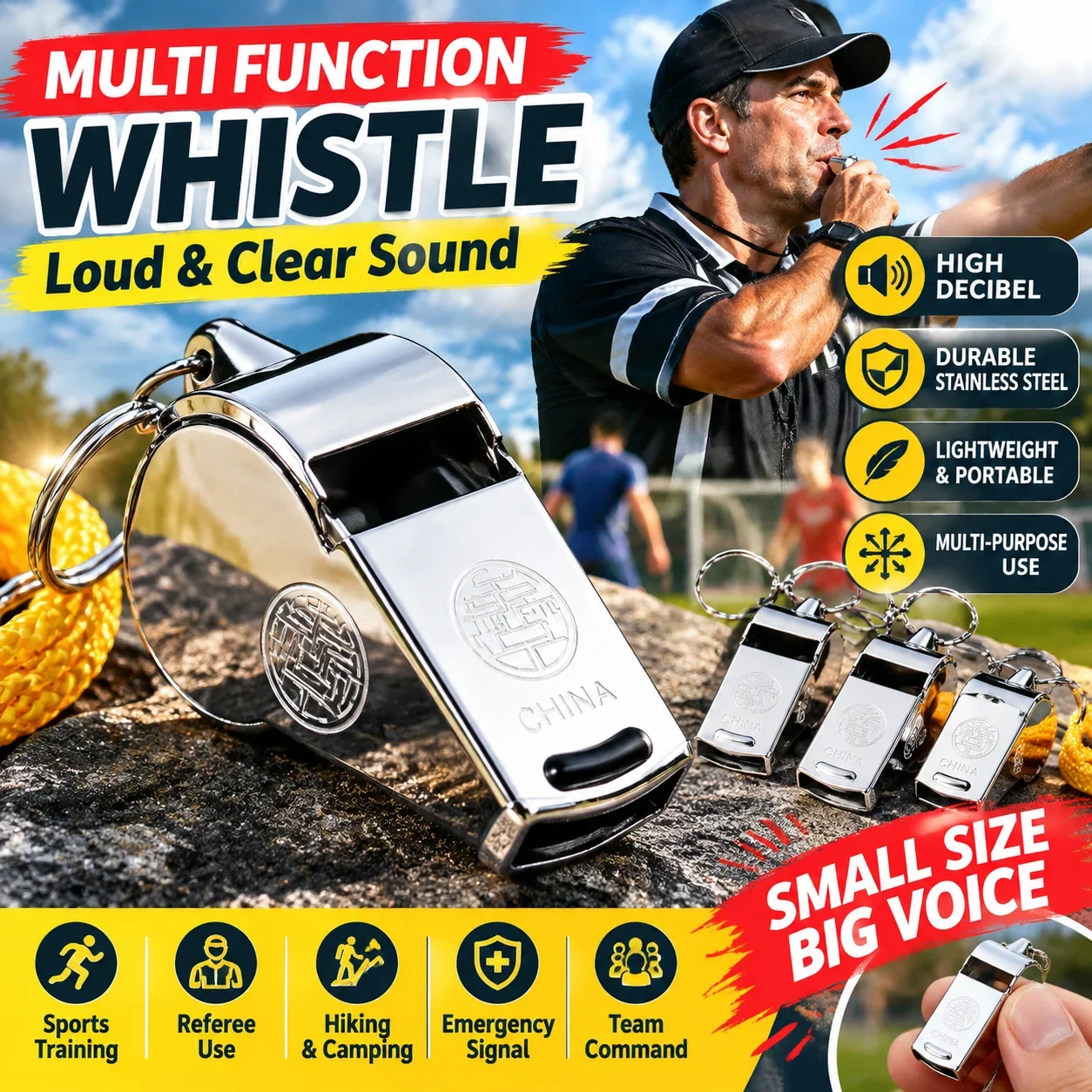 Multi Function Loud Referee Whistle Sports Training Outdoor Emergency Survival Signal Command Whistle Pack