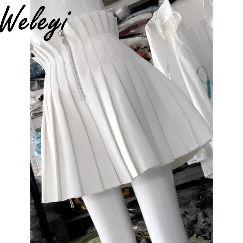 

College Style Black and White Pleated A-line Mini Skirt Student Versatile Autumn New Women's Bud Waist High Waist Short Skirts