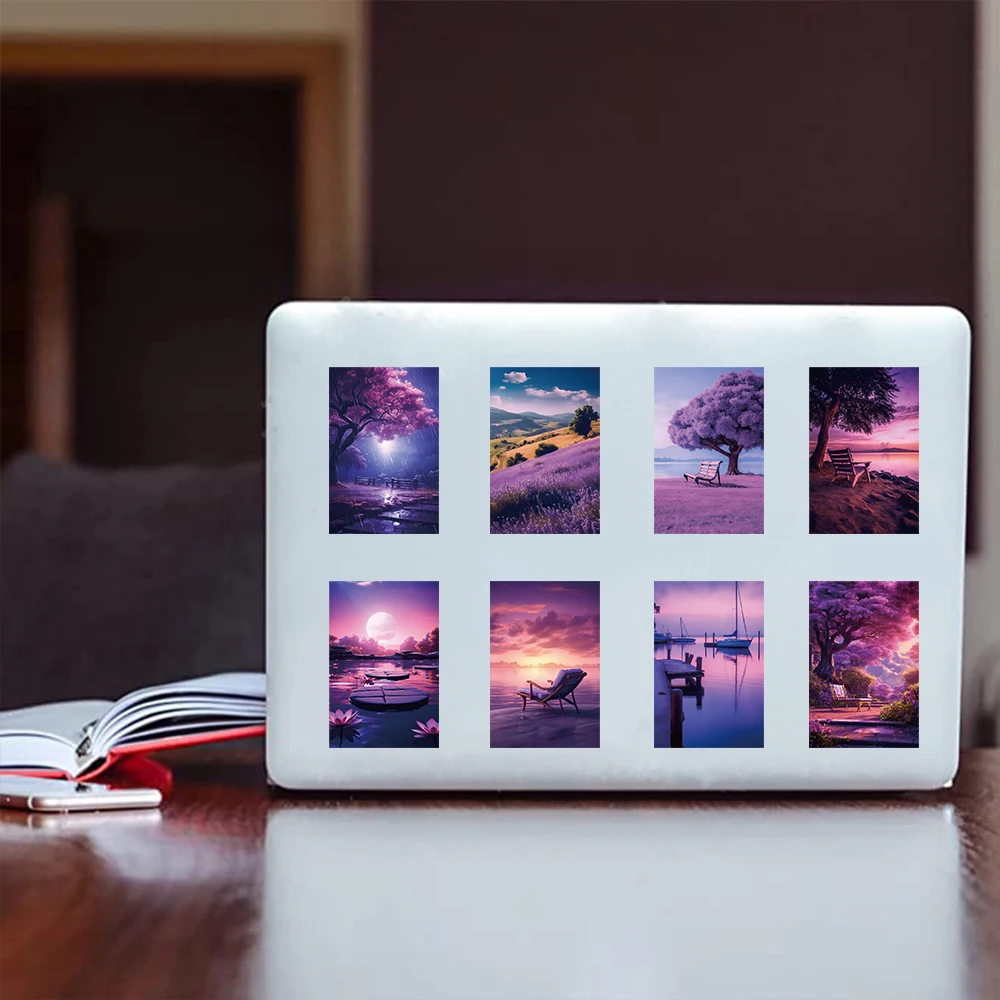 50PCS Purple Tranquil Scenery Decoration Stickers DIY Notebook Refrigerator Laptop Skateboard Graffiti Waterproof Sticker Toy