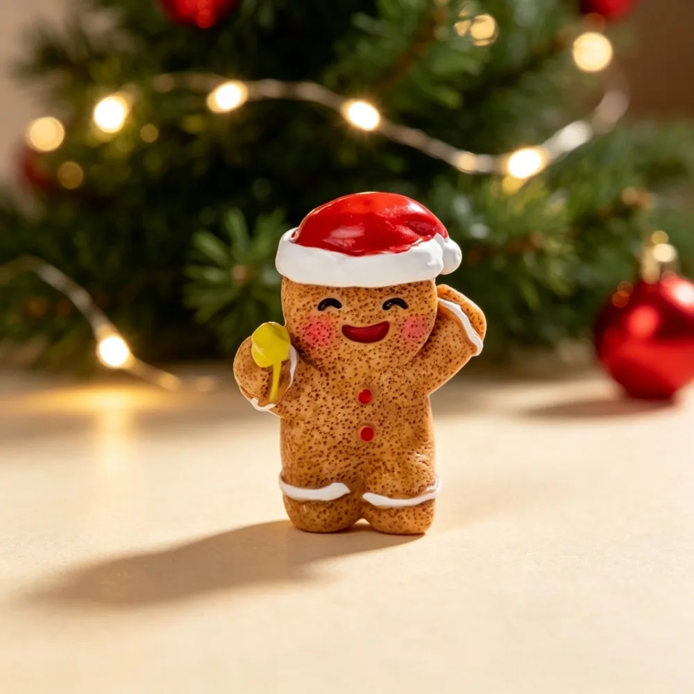 7 Pieces Christmas Mini Gingerbread Man Figurines Resin Miniature Ornaments for DIY Craft Dollhouse Micro Landscape Accessories