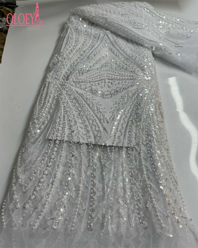 

OLOEY African Sequins Beaded Lace Fabric High Quality Lace French Lace Fabric Nigerian Lace Fabrics Part