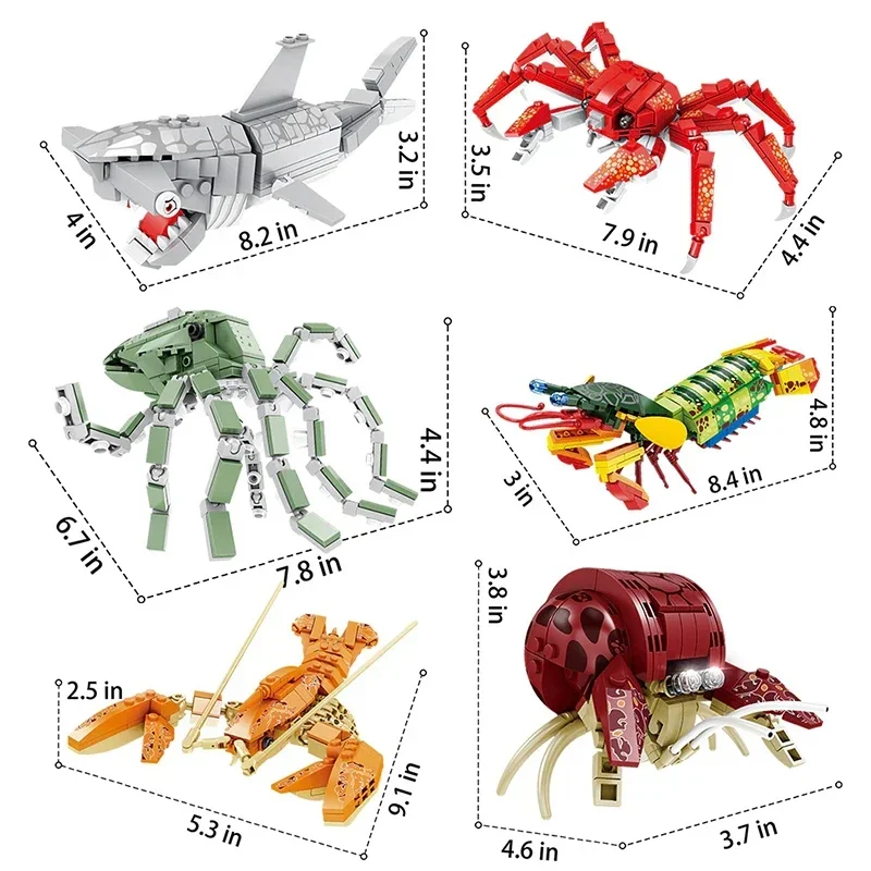 DIY Assembly Building Block Toys para crianças, mundo oceânico, tubarão, lagosta, vida aquática, presente de Natal criativo