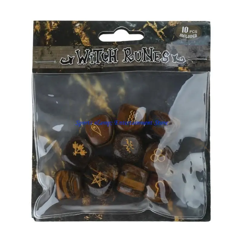G7NF Natural Polished Stone Runes Stone Pack Divination Props Carved Energy Stone
