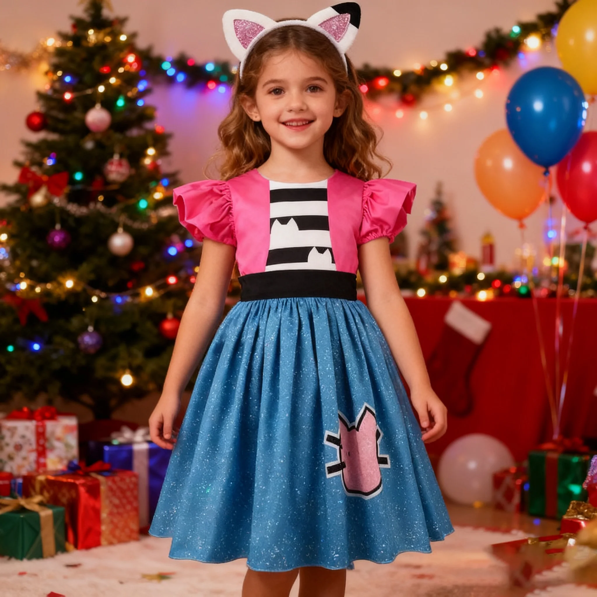

Girls Gabby Doolhouse Dress Princess Cartoon Cat Dress with headband 2pcs for 1-6yr kids Festive Dresses Children Party Vestidos