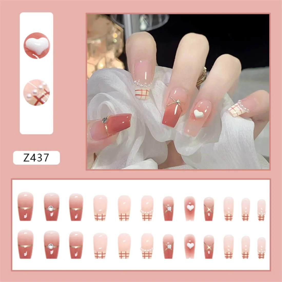 24p Artificial Short Coffin Acrylic Nail Art Fake Nails Full Coverage Press On Nails Tips Purple Gradient Bow False Nail Designs