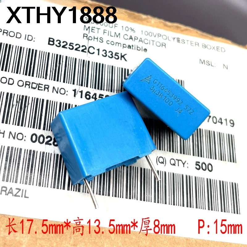 

5 шт. оригинальных конденсаторов безопасности Siemens MKP 335 3.3 мкФ 3u3 100В 63В B32522C1335K