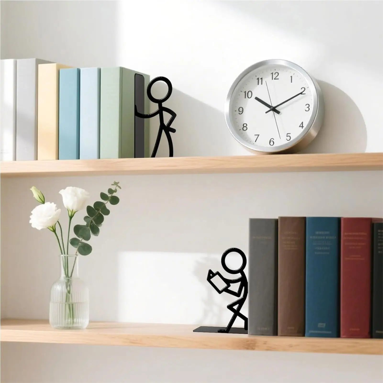 Bookends For Heavy Books Metal Abstract Art Non-Slip Heavy Duty Book Ends Shelf Funny Decor for Home Bedroom Living Room Dorm